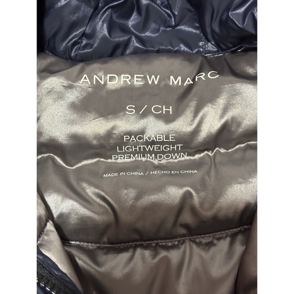 Andrew‎ Marc Premium Down Quilted Packable Navy Hooded Full Zip Puffer Jacket S - Picture 7 of 12